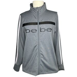 Bebe Sport Mesh Striped Track Jacket in Gray Size Large